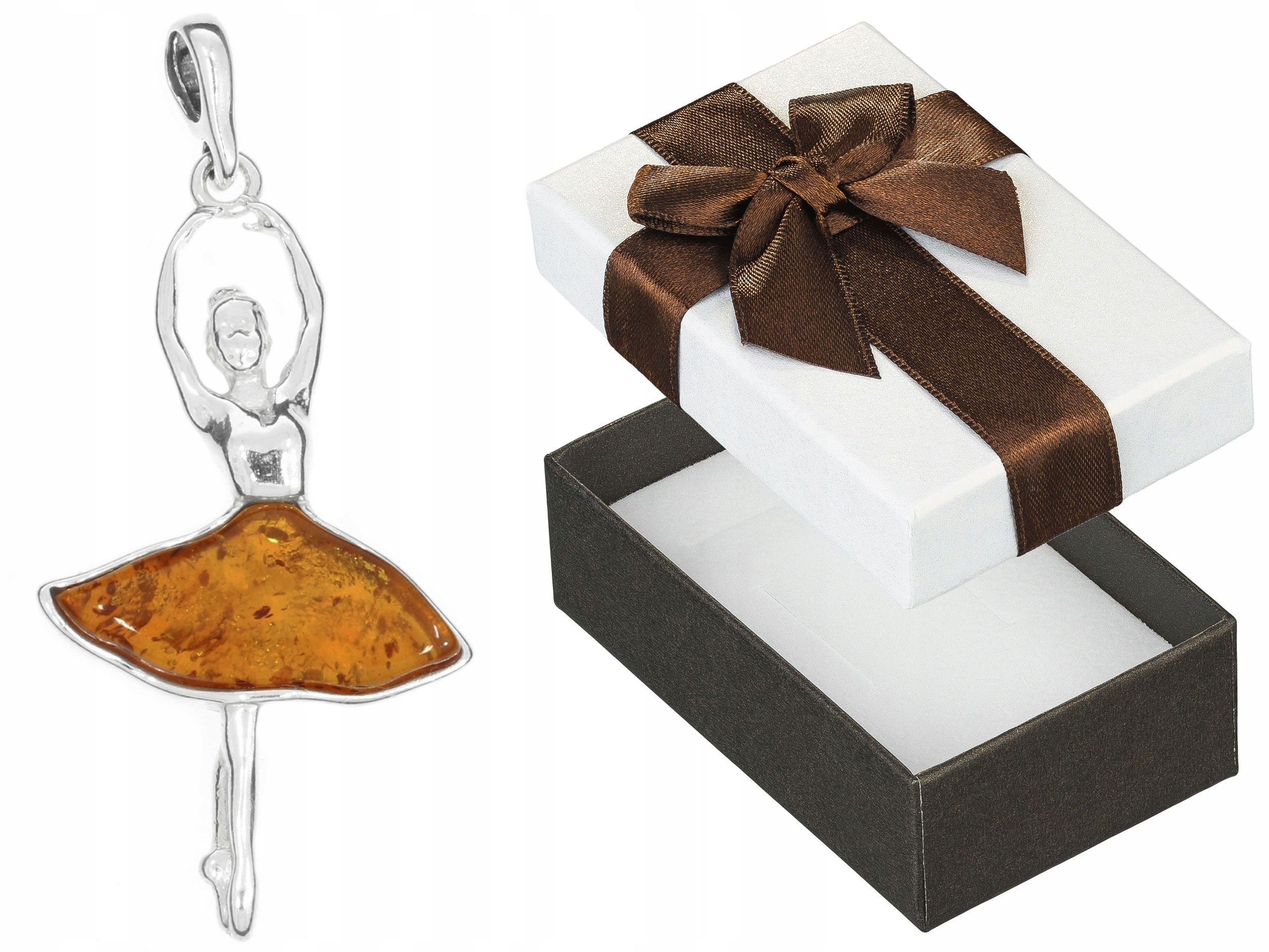 Velký stříbrný Přívěsek Tanečnice s jantarem Oxidovaný stříbrný přívěsek