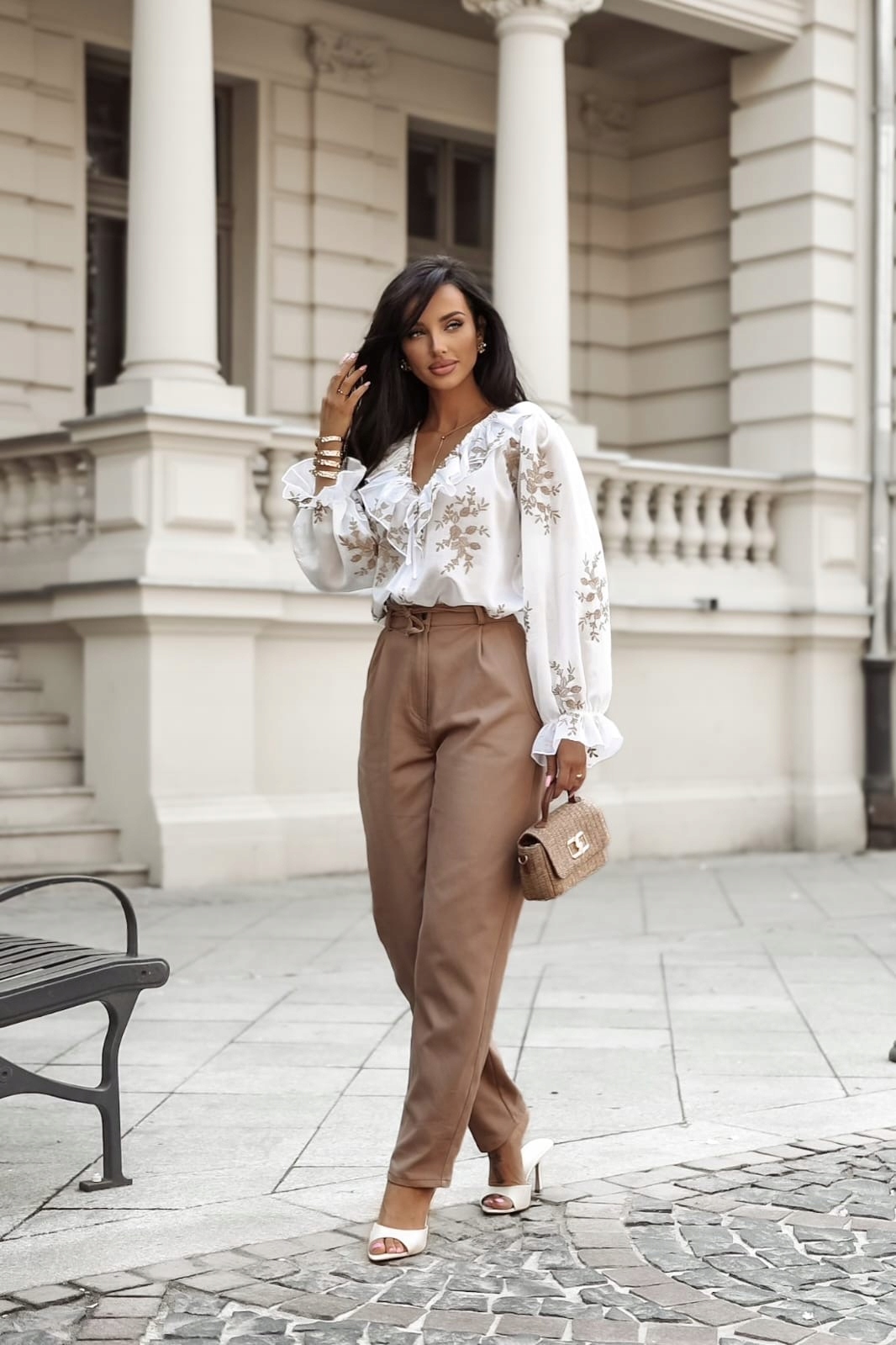 Dámské džínové kalhoty širokého střihu, Hnědé, vel. 36