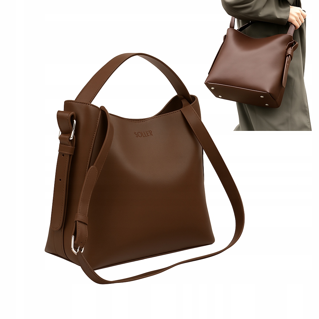Dámská kožená taška hnědá Solier kabelka přes rameno shopper dárek
