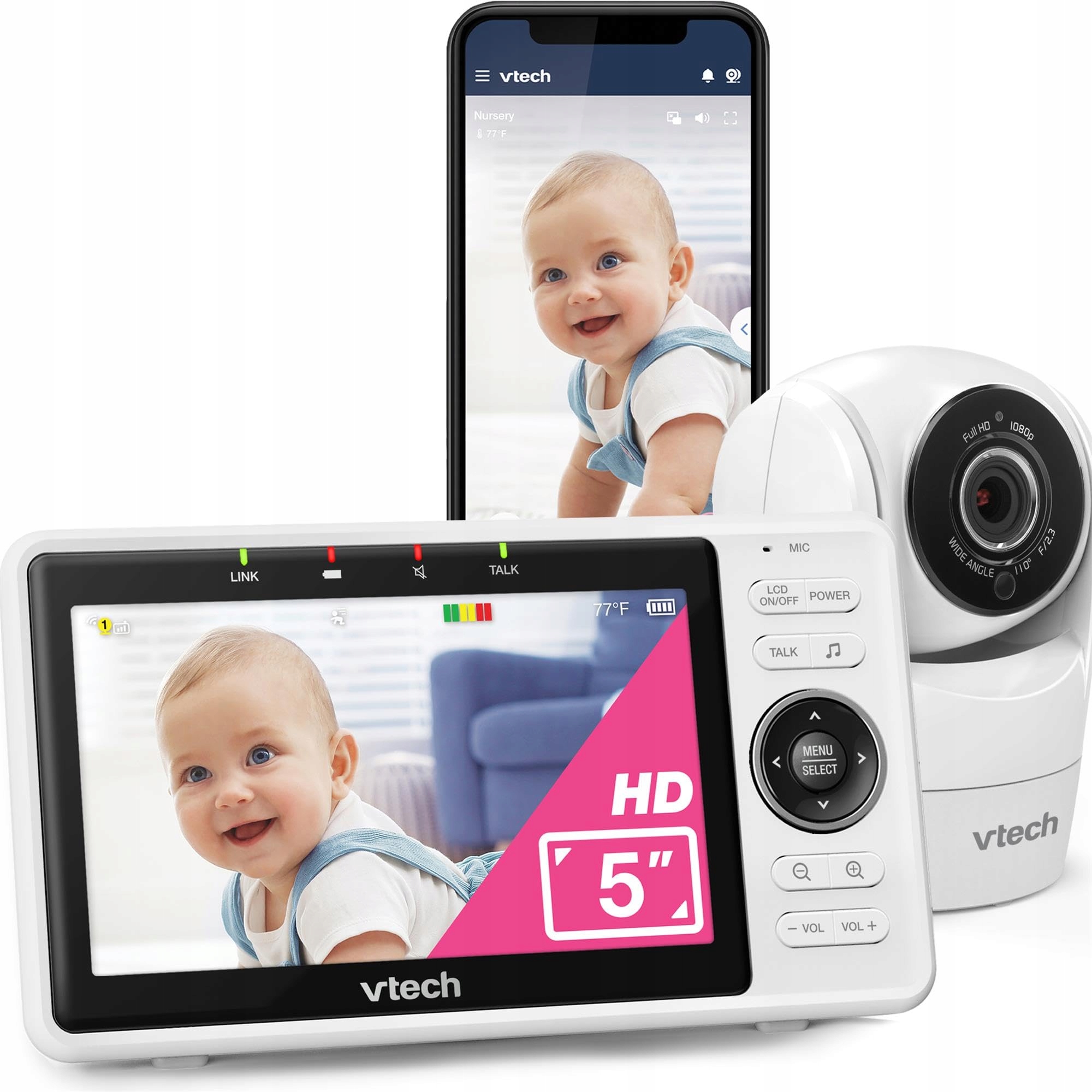 VTECH Monitor Dziecięcy WiFi Kamera 5 Calowy Wyświetlacz HD 1080p