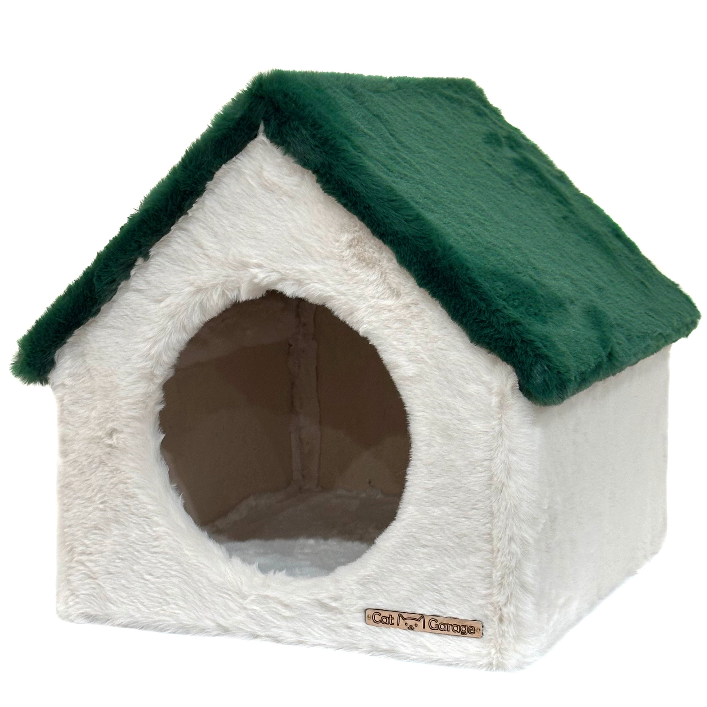 Levně Domeček pro kočky Krémově Zelený pelíšek Pevný 37x37x37cm Cat Garage