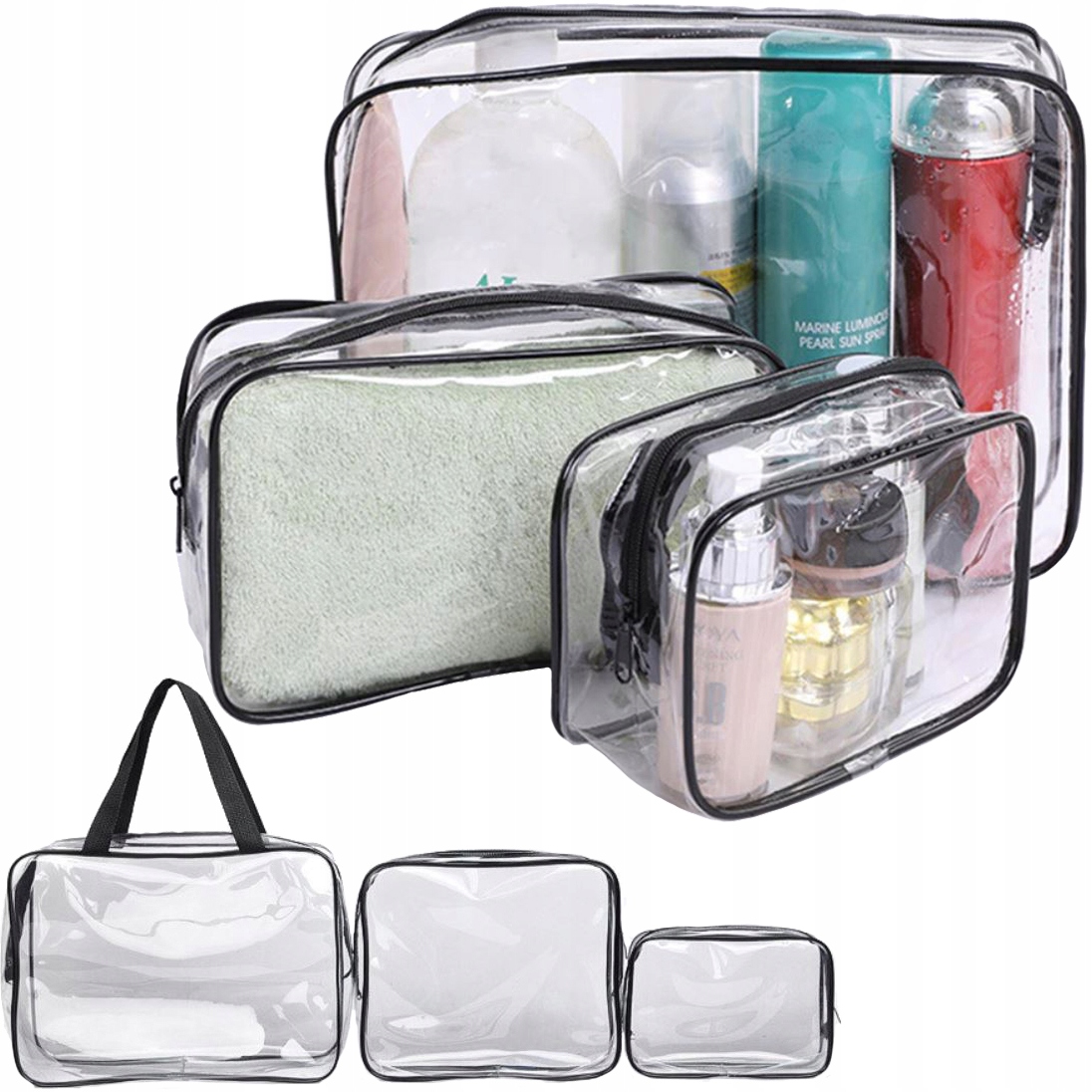 Zestaw kosmetyczka 3w1 przeźroczysta pojemna PCV Marka inna marka