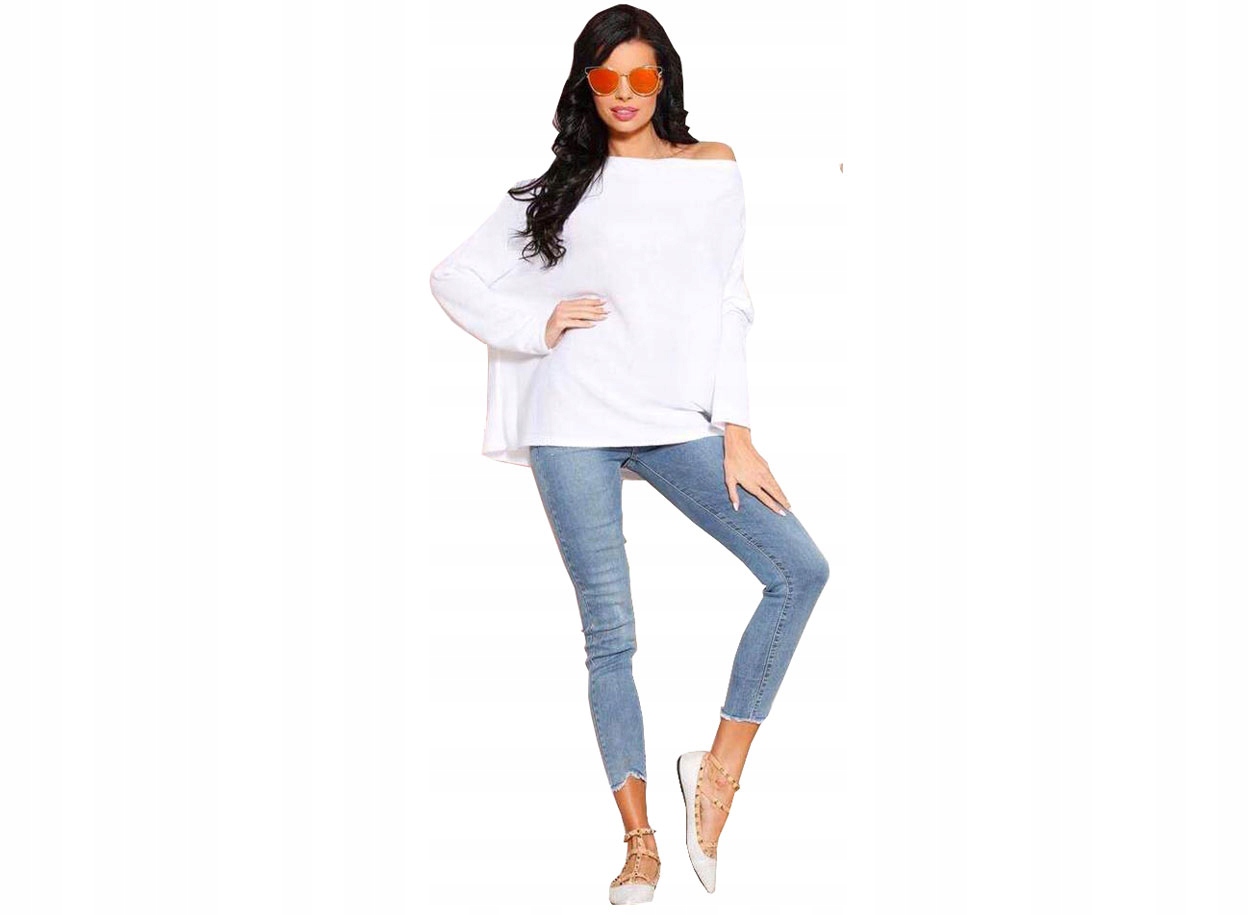 SWETEREK OVERSIZE TUNIKA SWETER WOOL ODKRYTE RAMIĘ