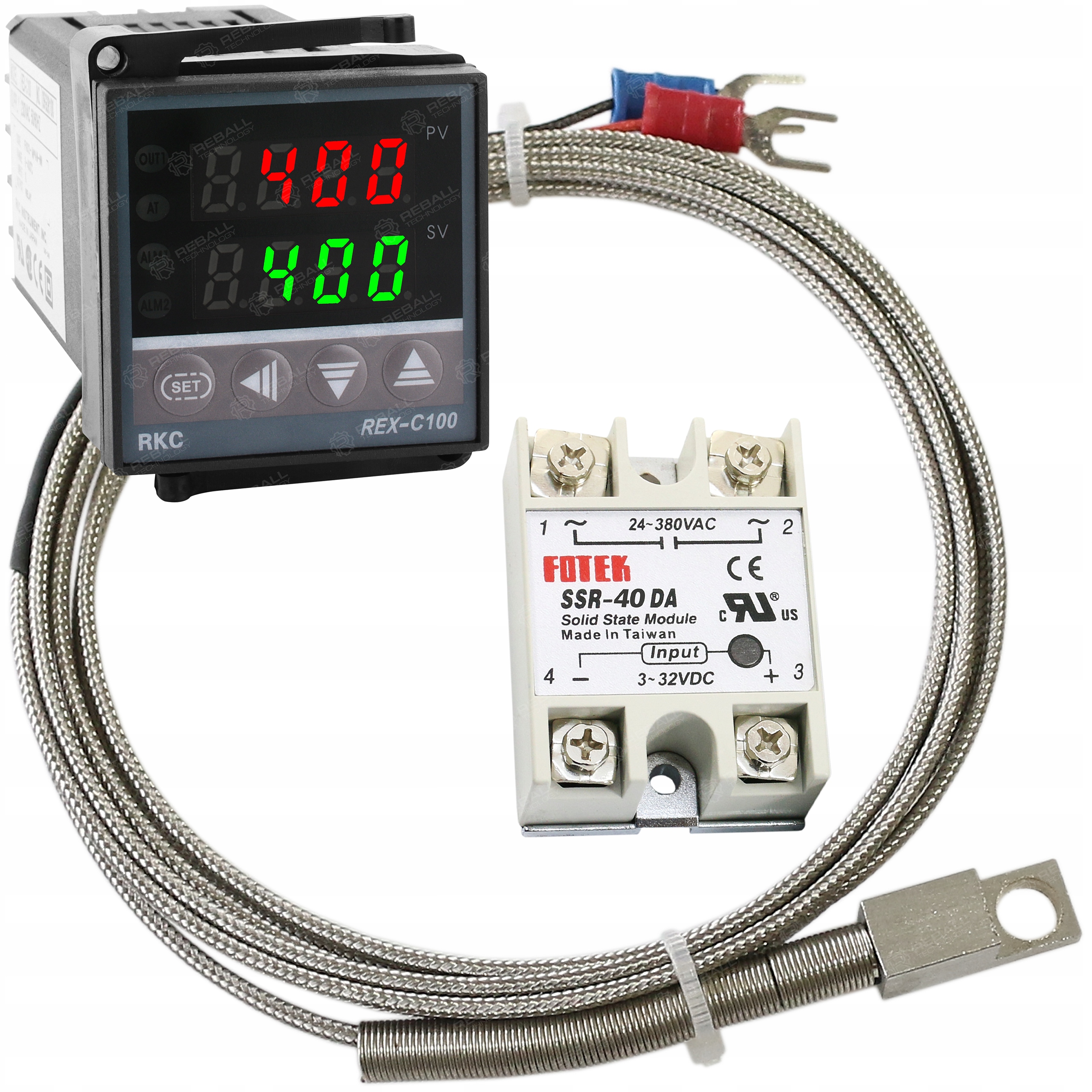 Sada Regulátor Teploty Rex C100 Ssr 230V Senzor M6 Ssr 40A DC Ac