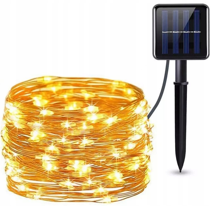 Drucik solarny 100 LED lampki dekoracja ciepłe 10M
