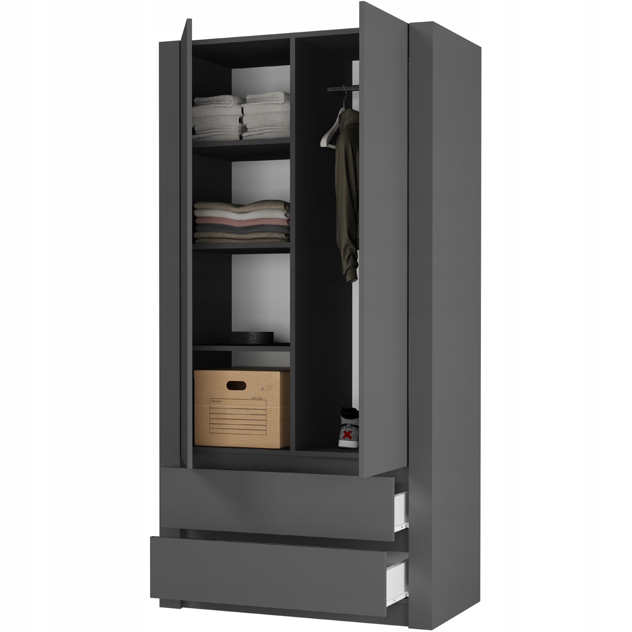 Szafa garderoba 90cm 2d 2sz antracyt B-20