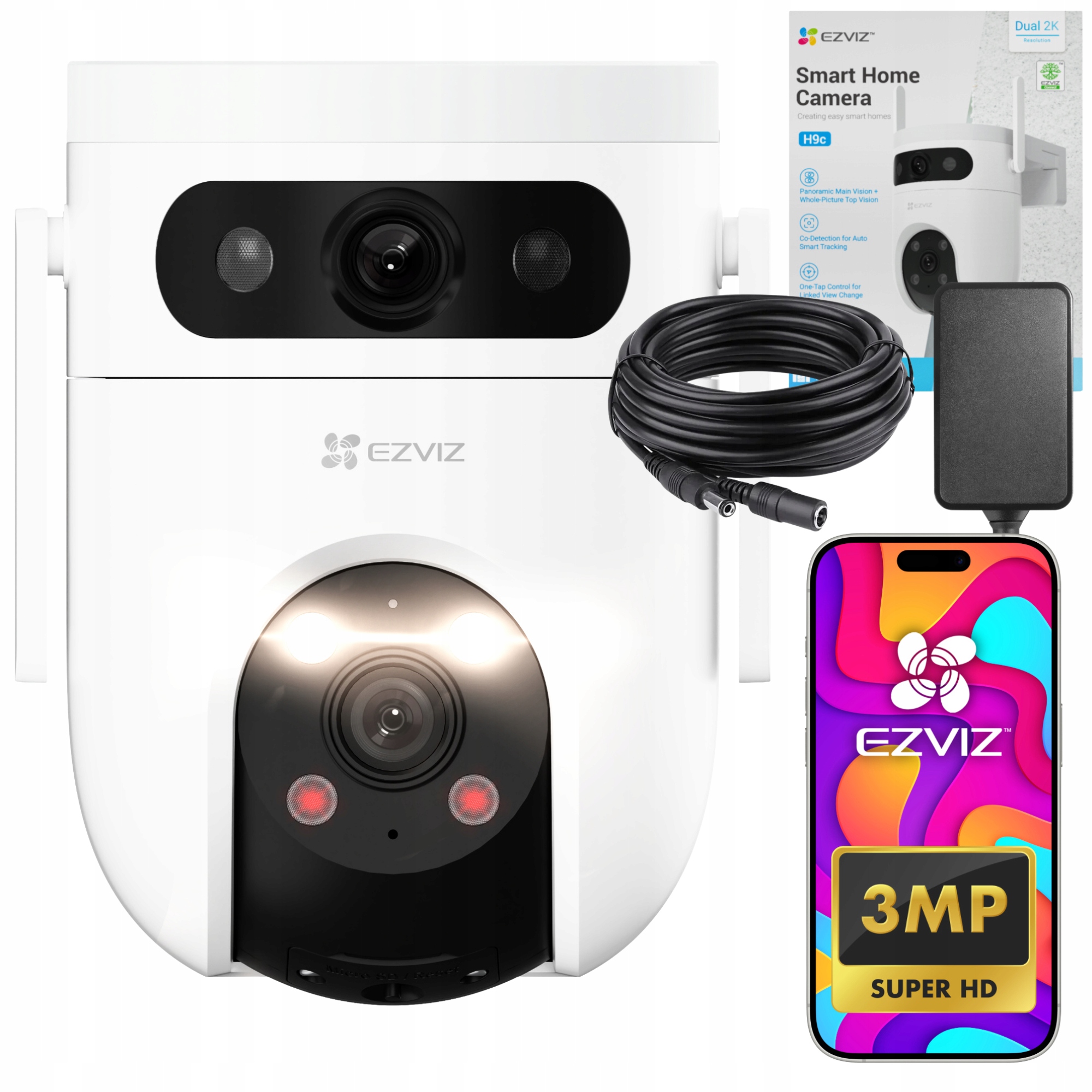 Kamera Obrotowa WiFi 2x3Mpx Dual Lens H9C 3MP+3MP Autotracking Kabel 10M