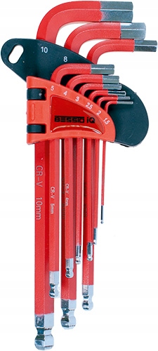 Klucze imbusowe sześciokątne z kulką zestaw 1-5-10mm 9cz. długie CrV mocne
