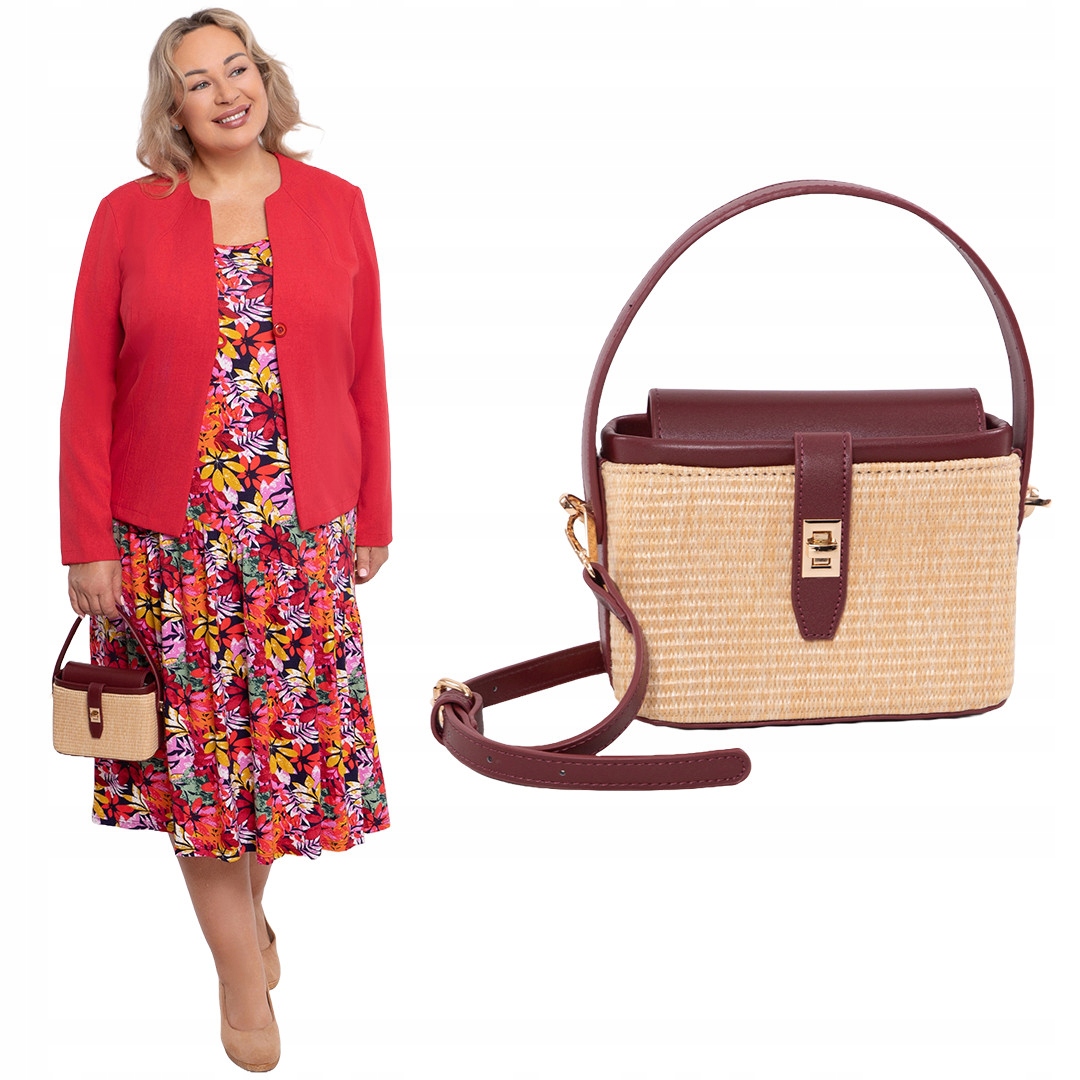 Bordó kabelka s béžovou pleteninou Uni.