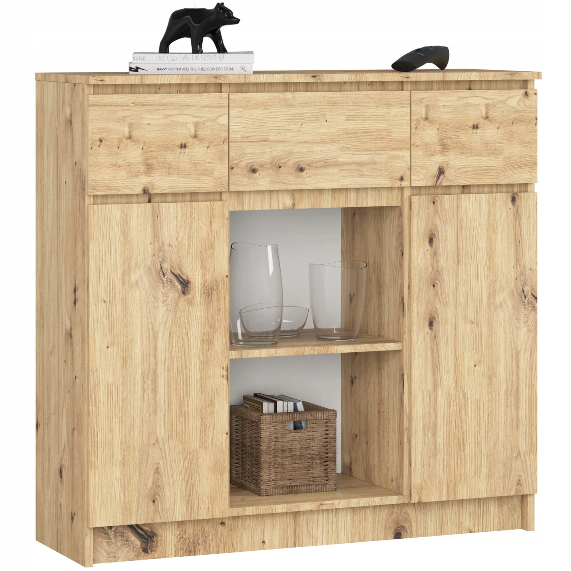 Klasická komoda Dub Artisan 101x98x35 cm 3 zásuvky 2Dvířka