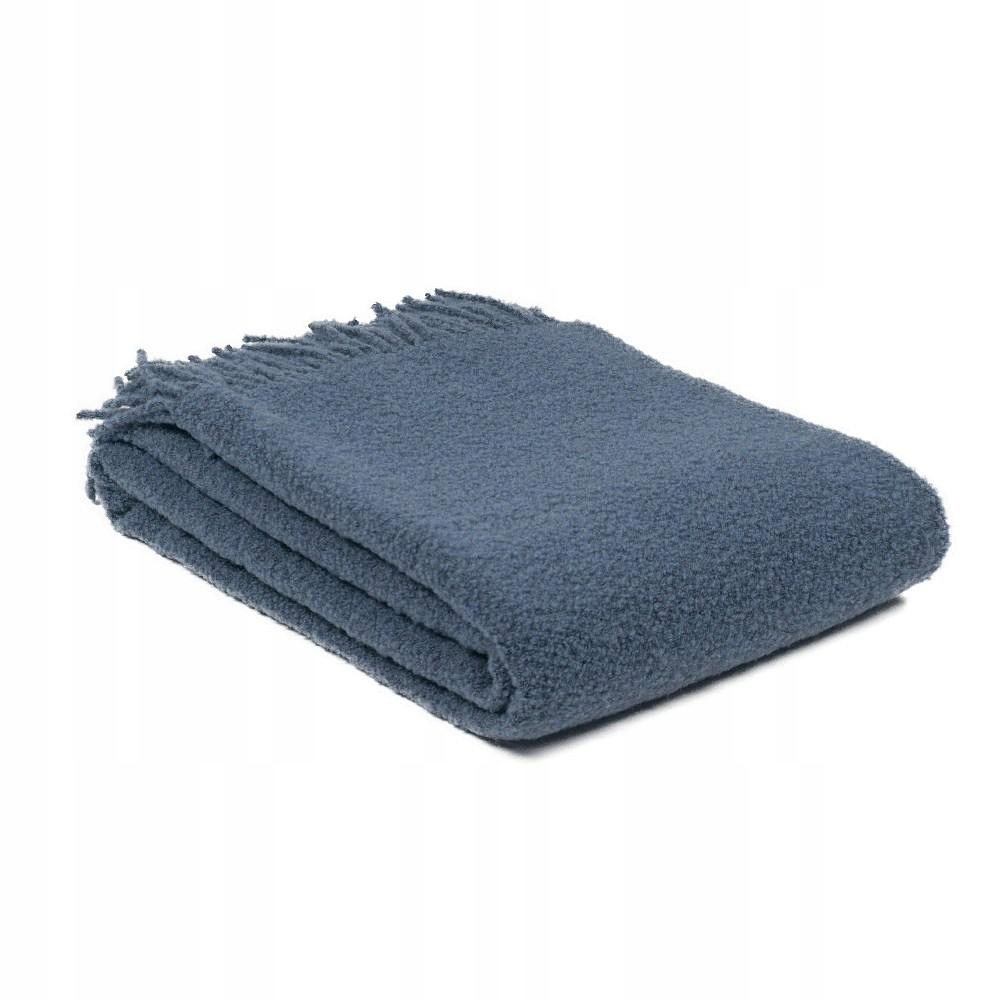 Vlněná deka merino Buckle 140x200 modrá ocelová s třásněmi