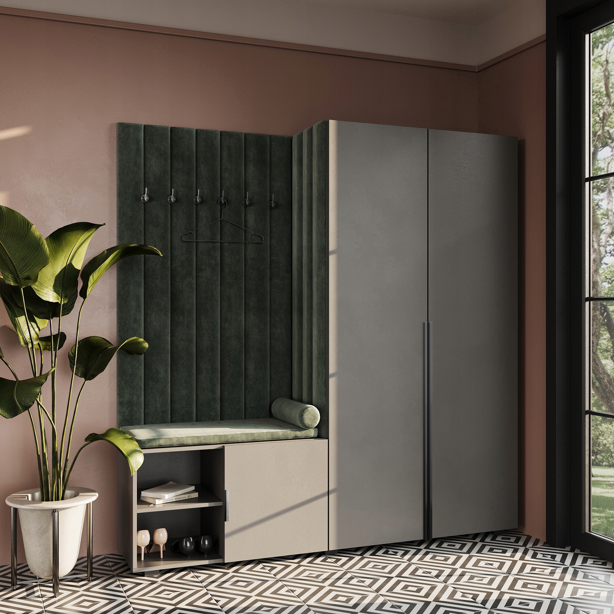 Předsíňová Šatna Do Předsíně S Sedákem Šedá Hexa Černá 39