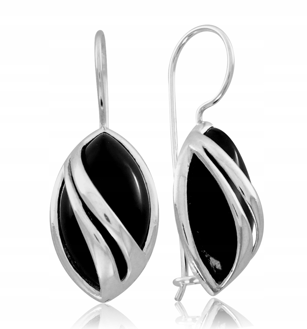 Náušnice S Onyxem Na Biglu Stříbro 925 Oválné Ovál