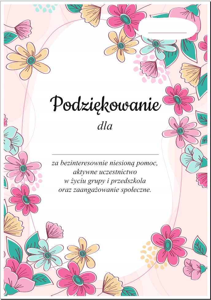 

Dyplom: Podziękowanie dla rodziców Przedszkole A4