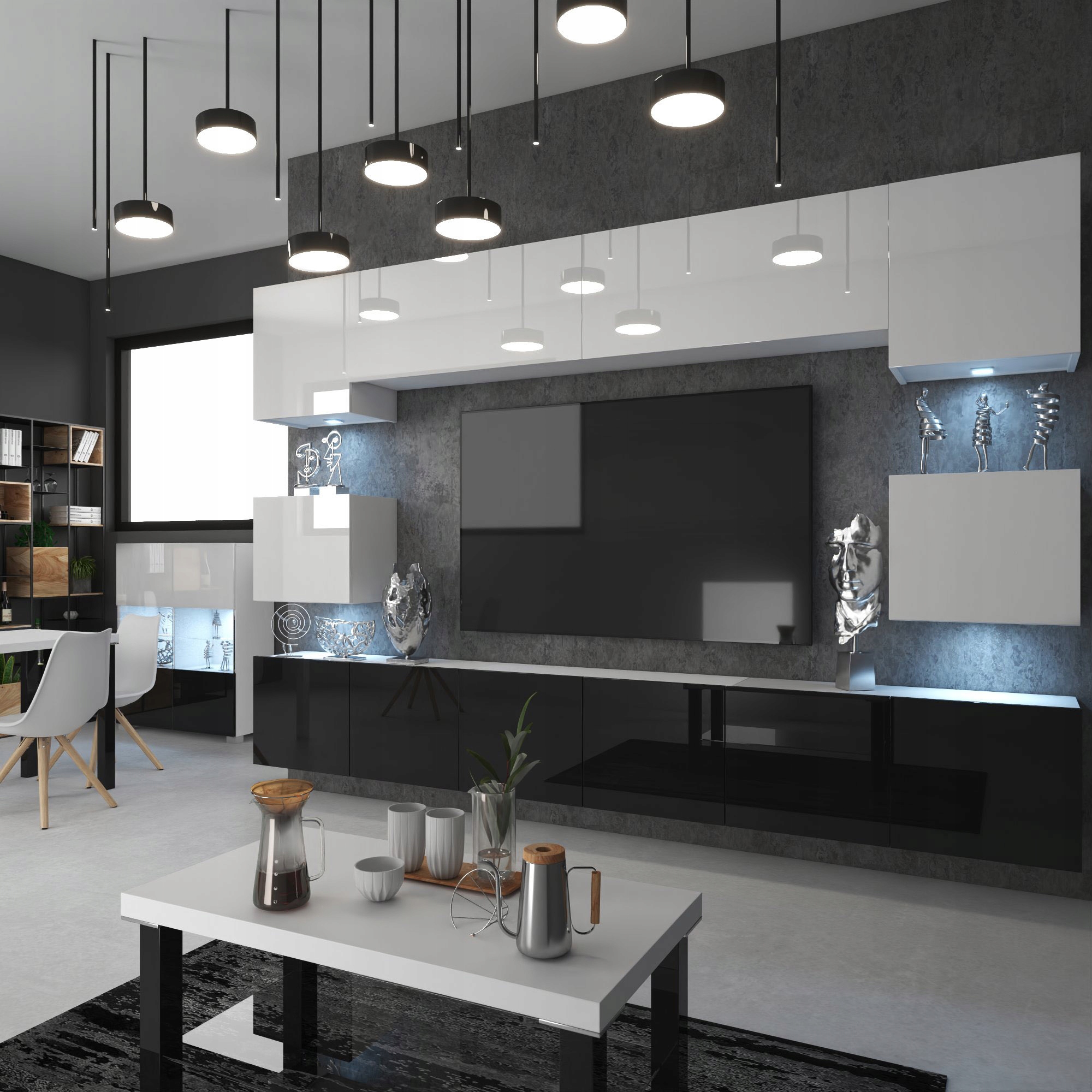 Meblościanka biała Meble Pokojowe do salonu pokoju Kolor frontów biały