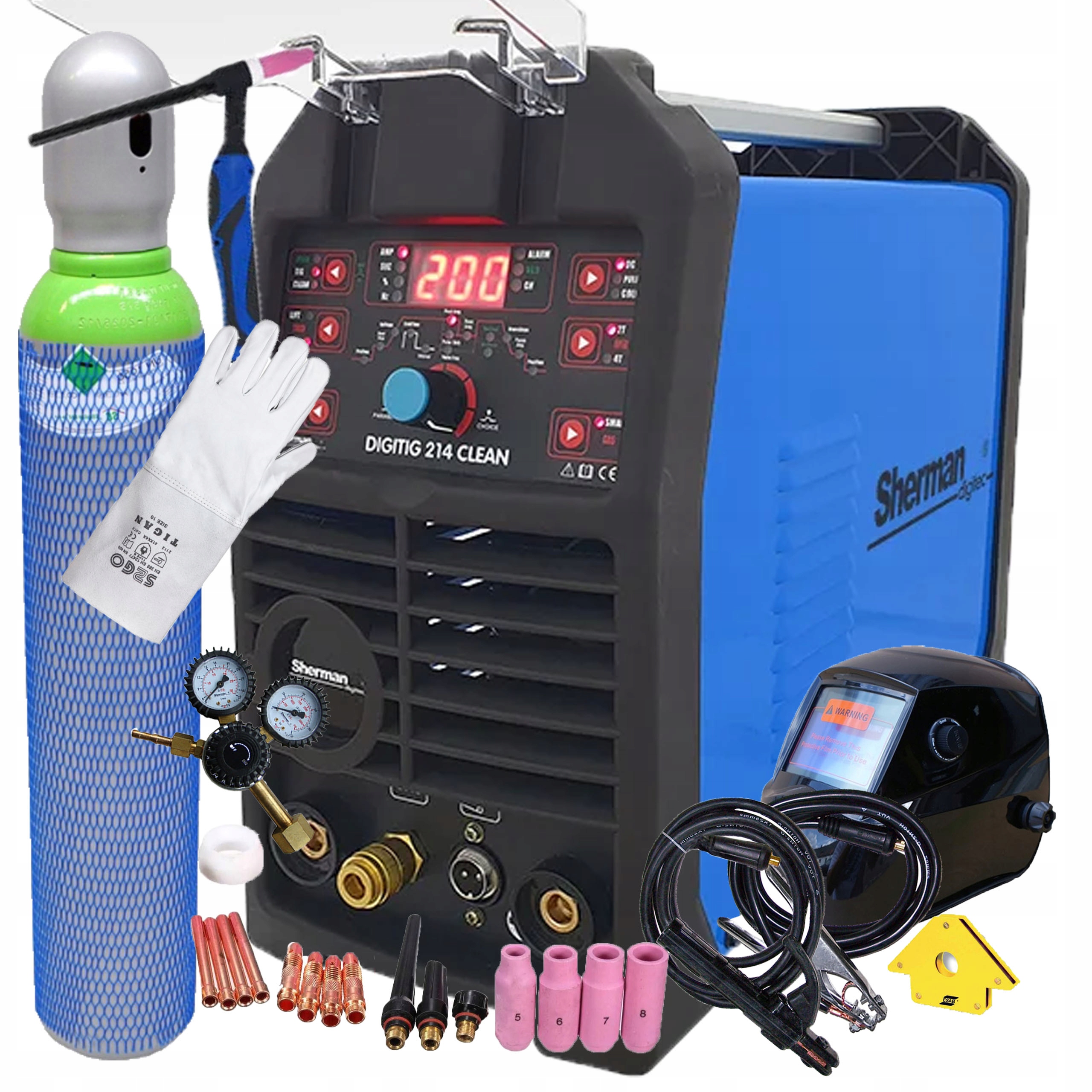 Spawarka Tig 200A Puls 2T 4T Hf Sherman Digitig 214 Clean spoin Cold Zestaw