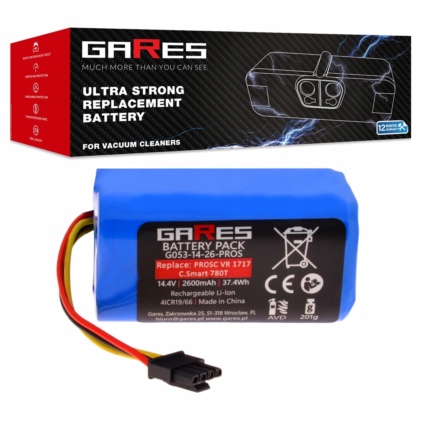 Akumulator Gares do Proscenic VR1717 Cocoa Smart 780T 14,4V 2,6Ah