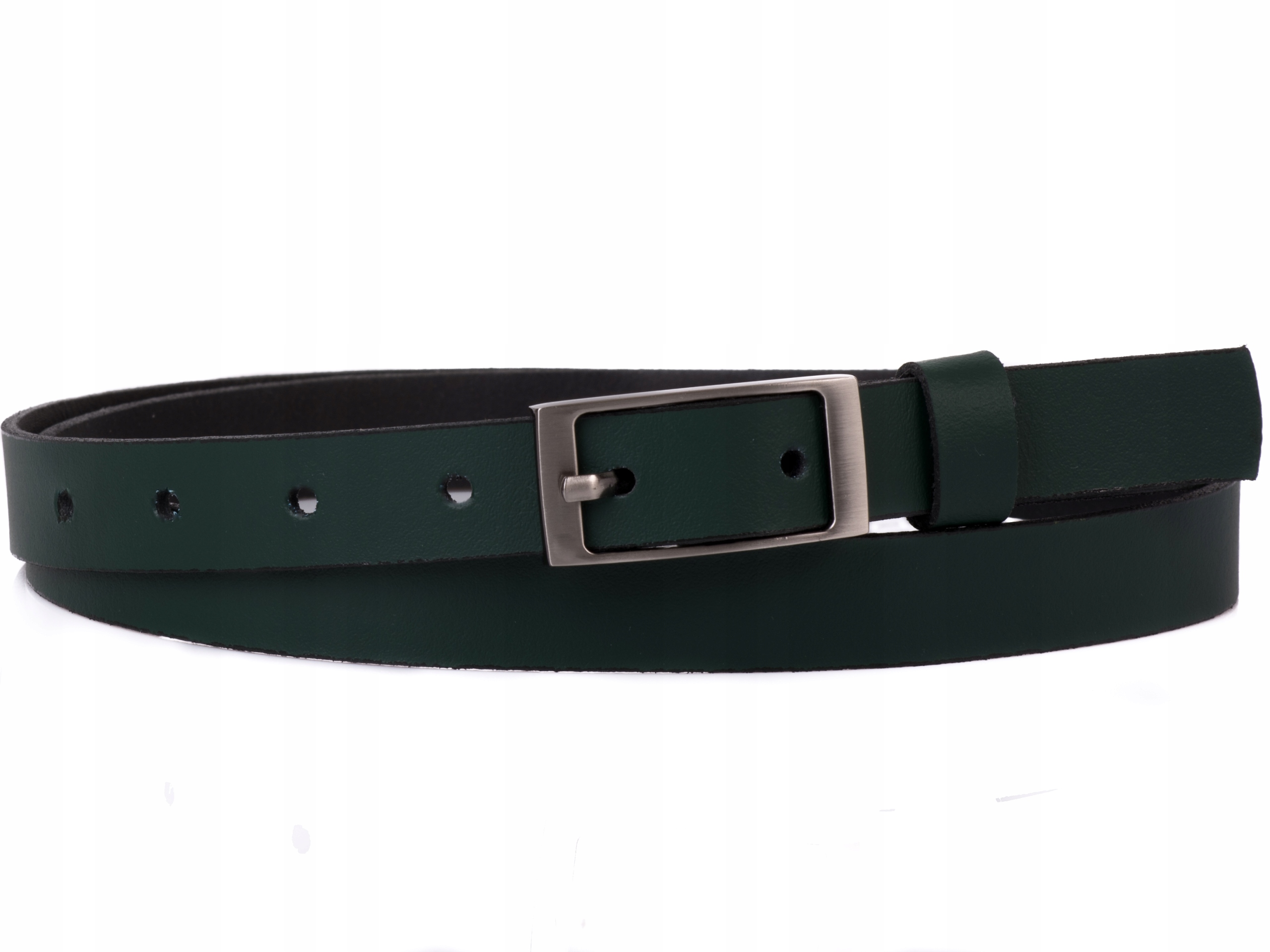 

Damski Skórzany pasek 2cm Butelkowa zieleń |90obw