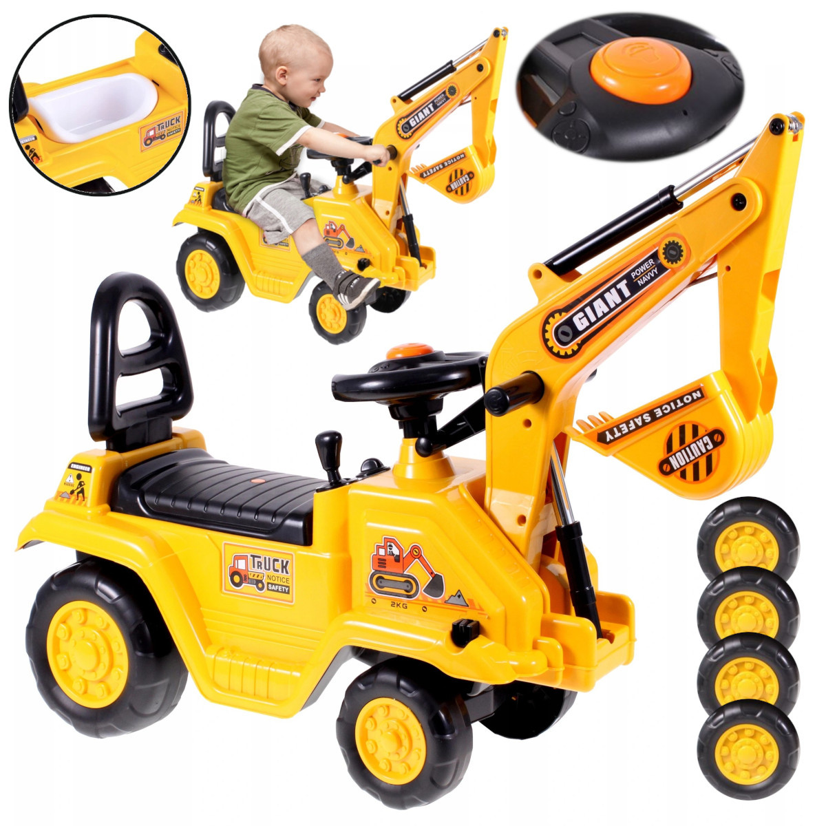 Jeździk duża Koparka do 25kg Ukryty pod siedzeniem Nocnik Ruchoma Łyżka XXL