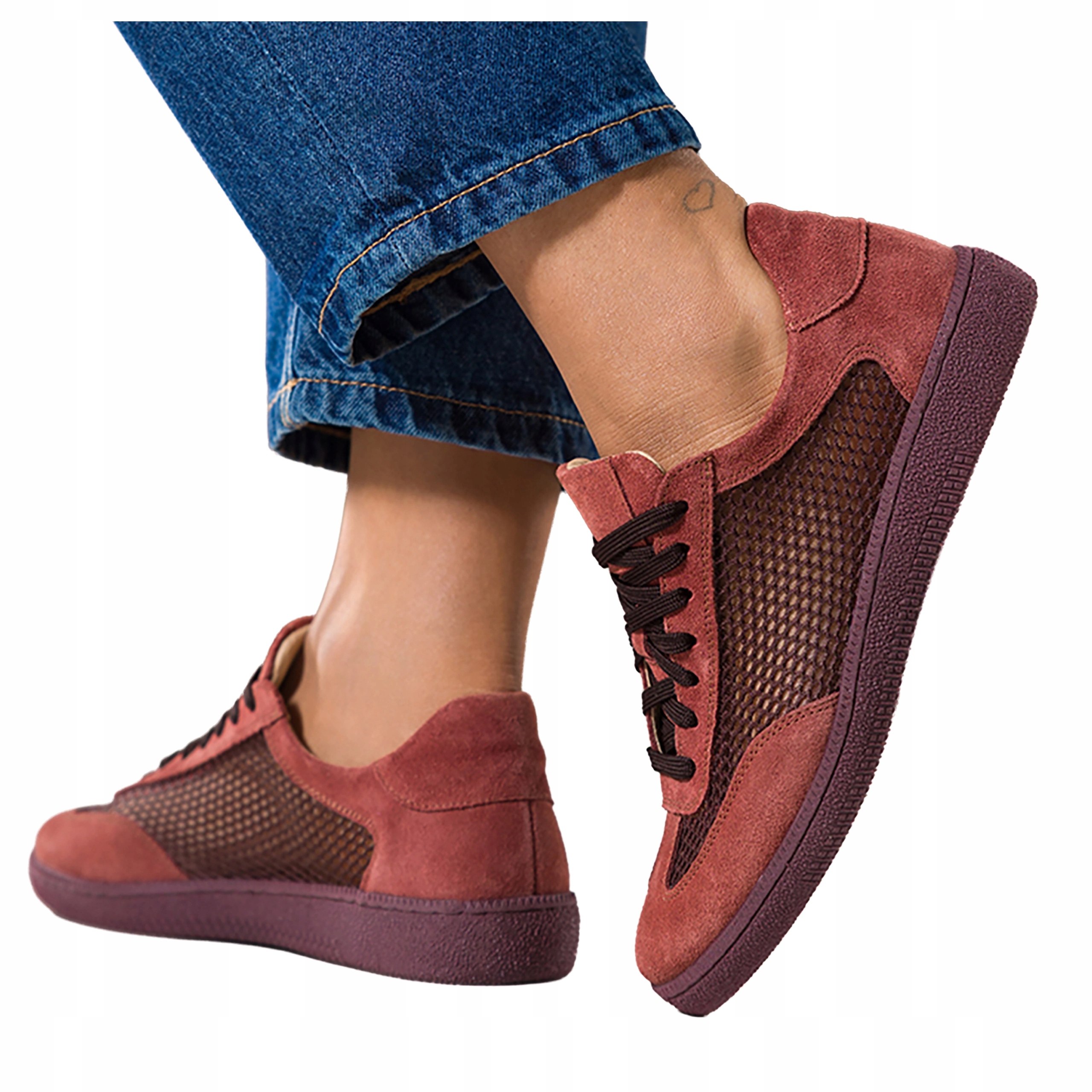 Sneakersy Tmavě růžové Dámské Kožené Sportovní Ploché Šněrovací vel. 39