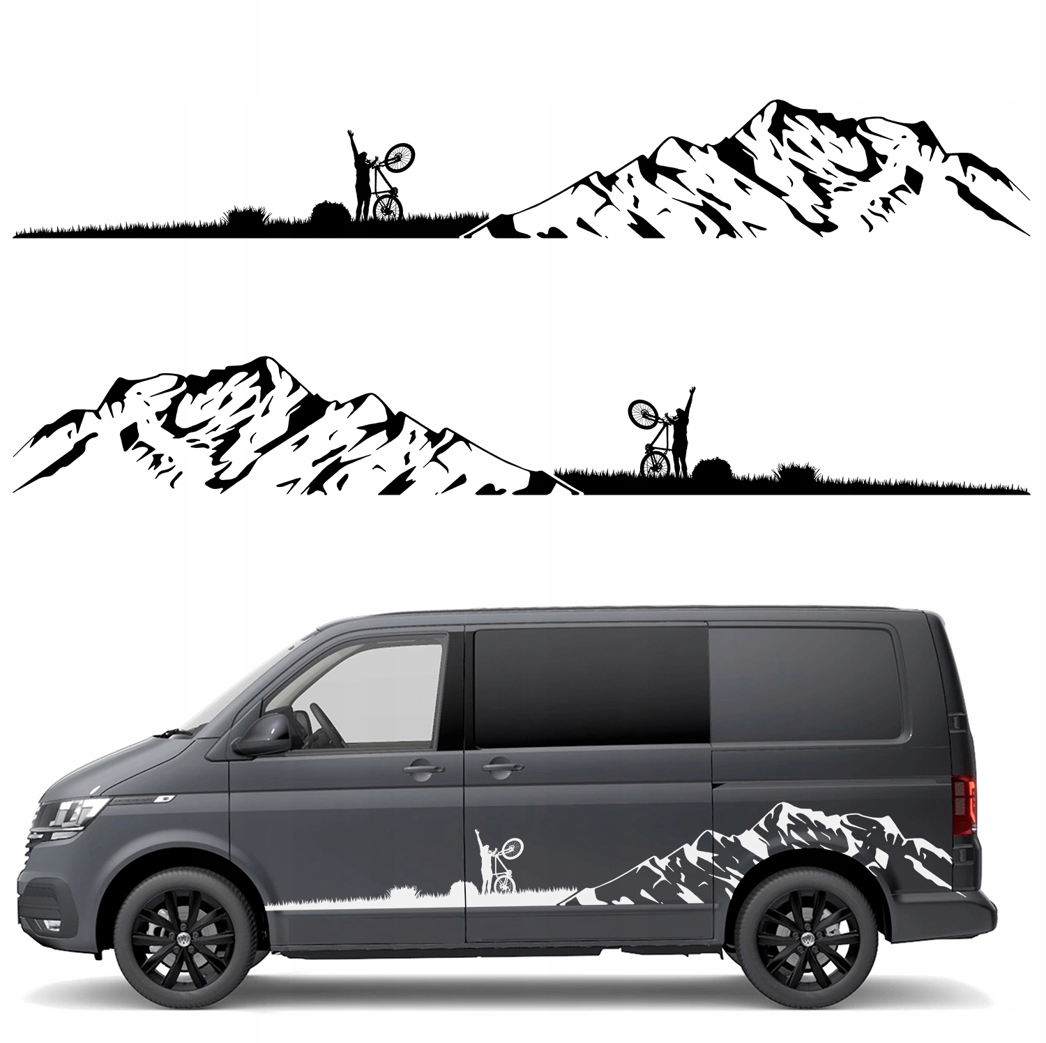 Samolepky Grafika na karavanu Přívěs Cyklista Bike Hory Mountains 320x44