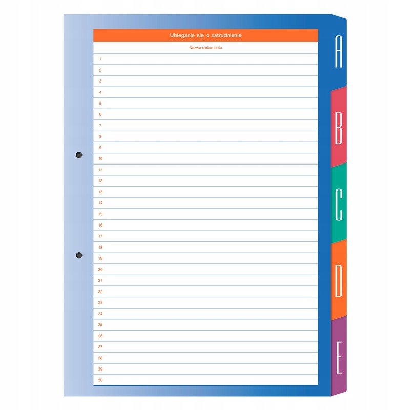 Akta Osobowe FILE A4 Segregator 4cm Przekładki ABCDE Solidne Praktyczne Marka inna