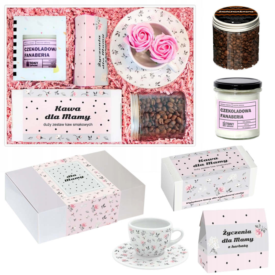Levně Box pro maminku s kávou s lahodným čajem a šálkem sójové svíčky s růžemi