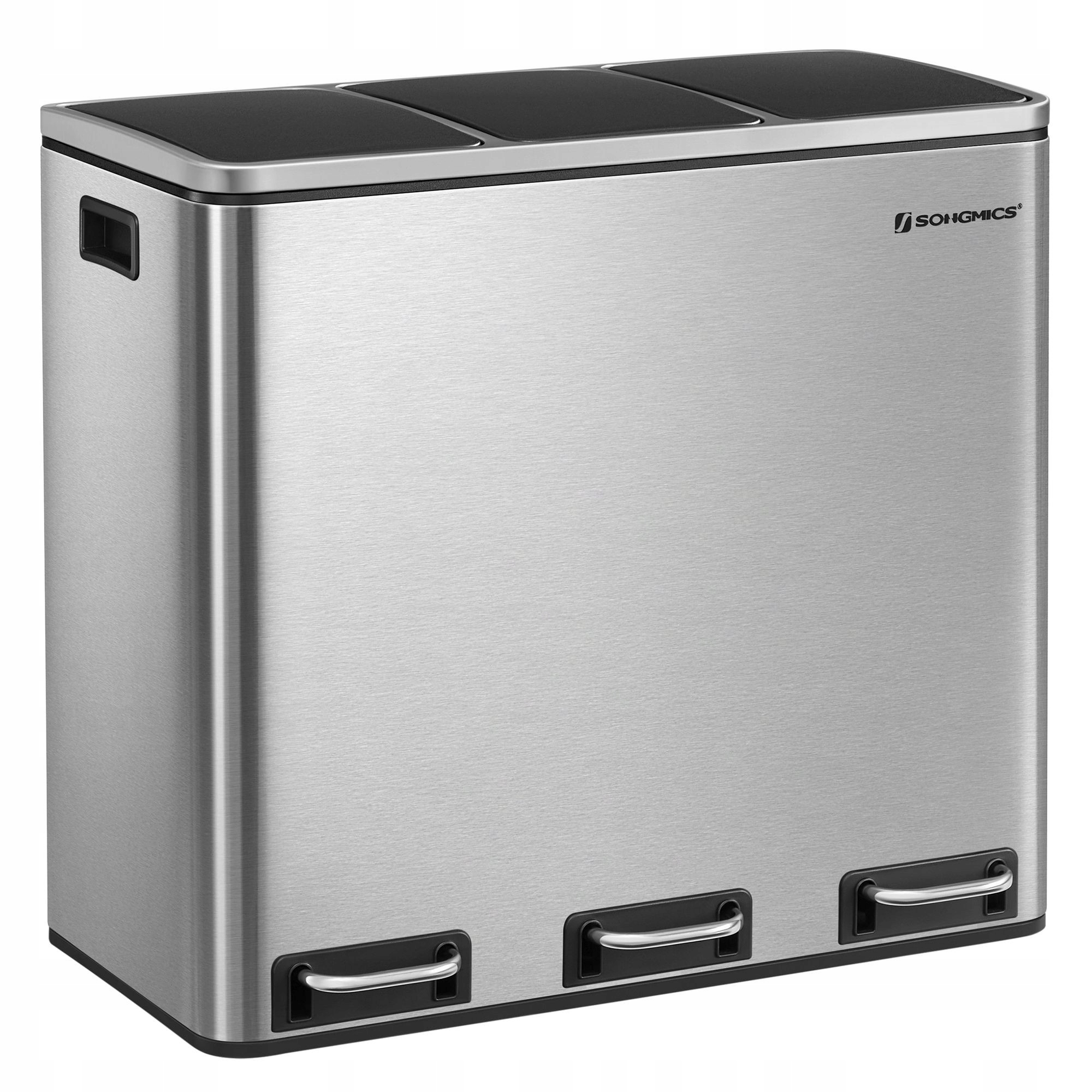 Objemný stříbrný koš na odpadky z oceli, 3 komory x 18 l pro třídění