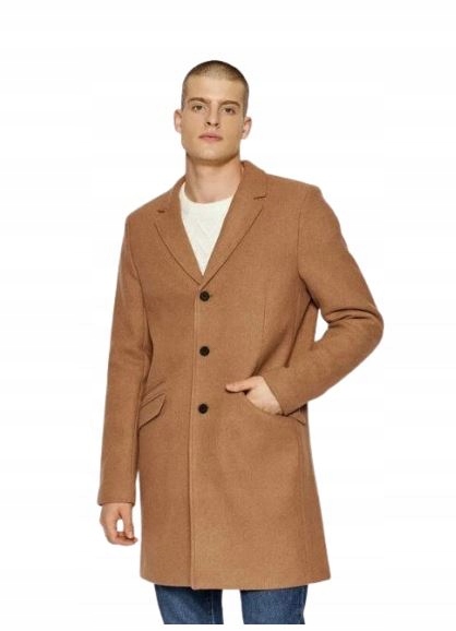 Vlněný kabát Only & Sons Justin Monks Robe M Hnědý Melange Premium