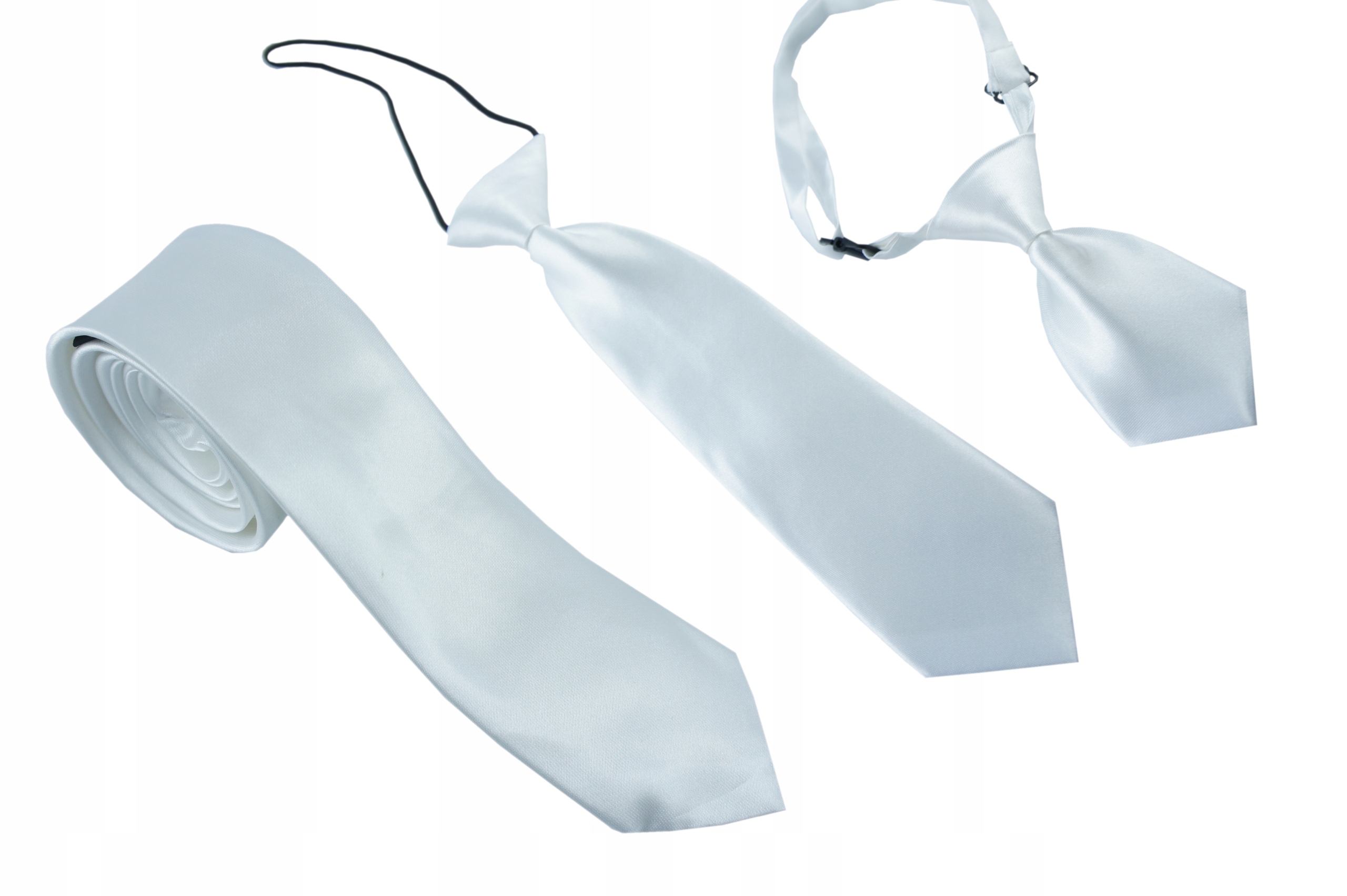 2 KRAWATY TATA I SYN białe satynowe eleganckie