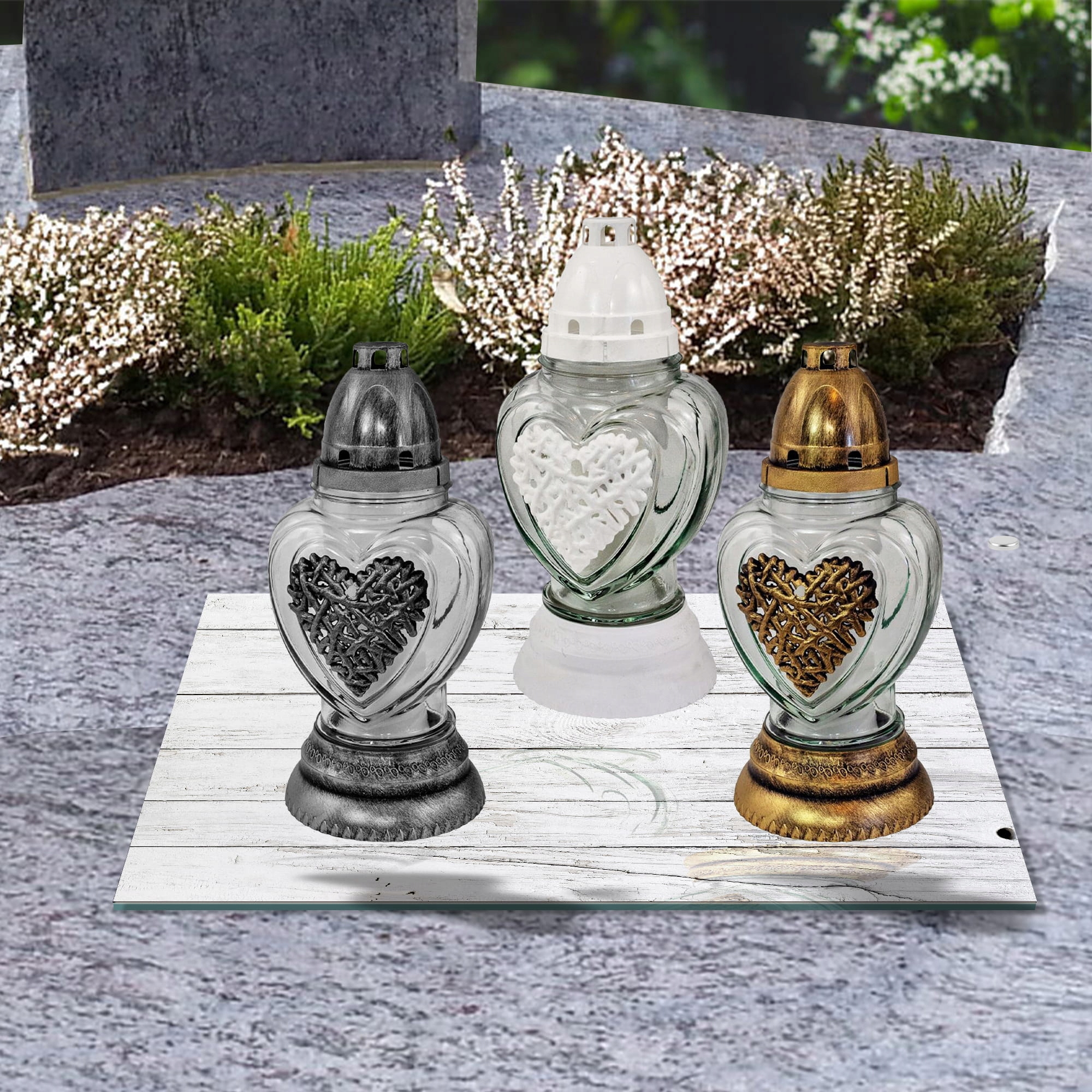 SZKLANA PODSTAWKA POD ZNICZE 40x30 Białe deski102B Długość 40 cm