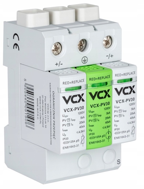 Omezovač přepětí DC Bc 3P 1200V T1T2 5kA PV30 Jiskrový chránič