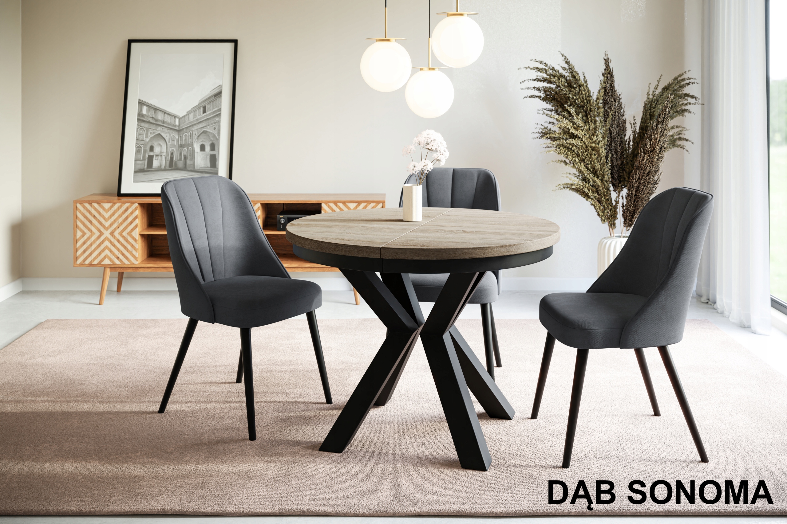 Stół rozkładany Fi 120/200 LOFT OKRAGŁY nogi metal Kolekcja loft