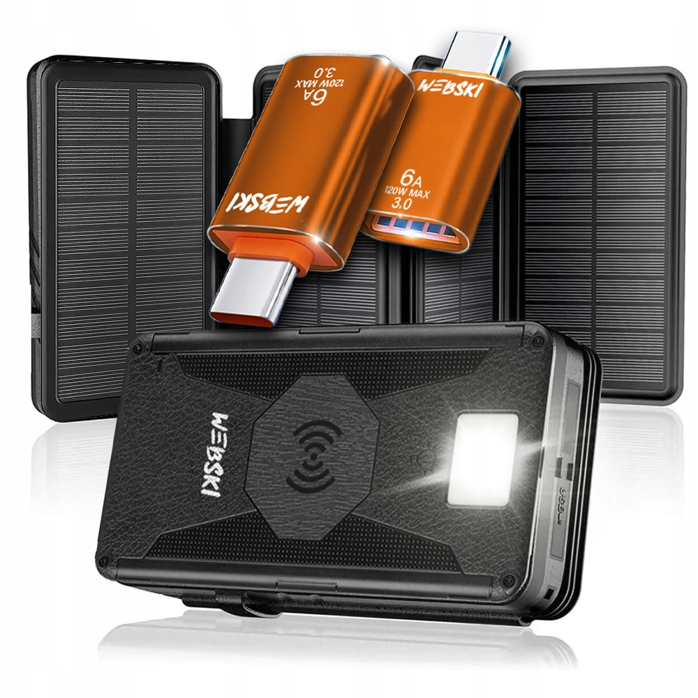 Power Bank 20000mAh 2xUSB Indukcyjny Z Panelami Solarnymi Adapter Usb-c