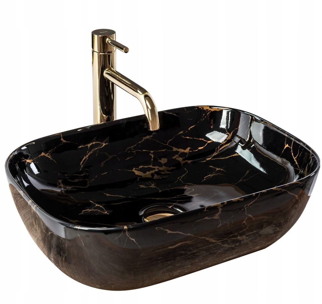 Keramická umývadlová doska Rea Belinda Black Marble Shiny
