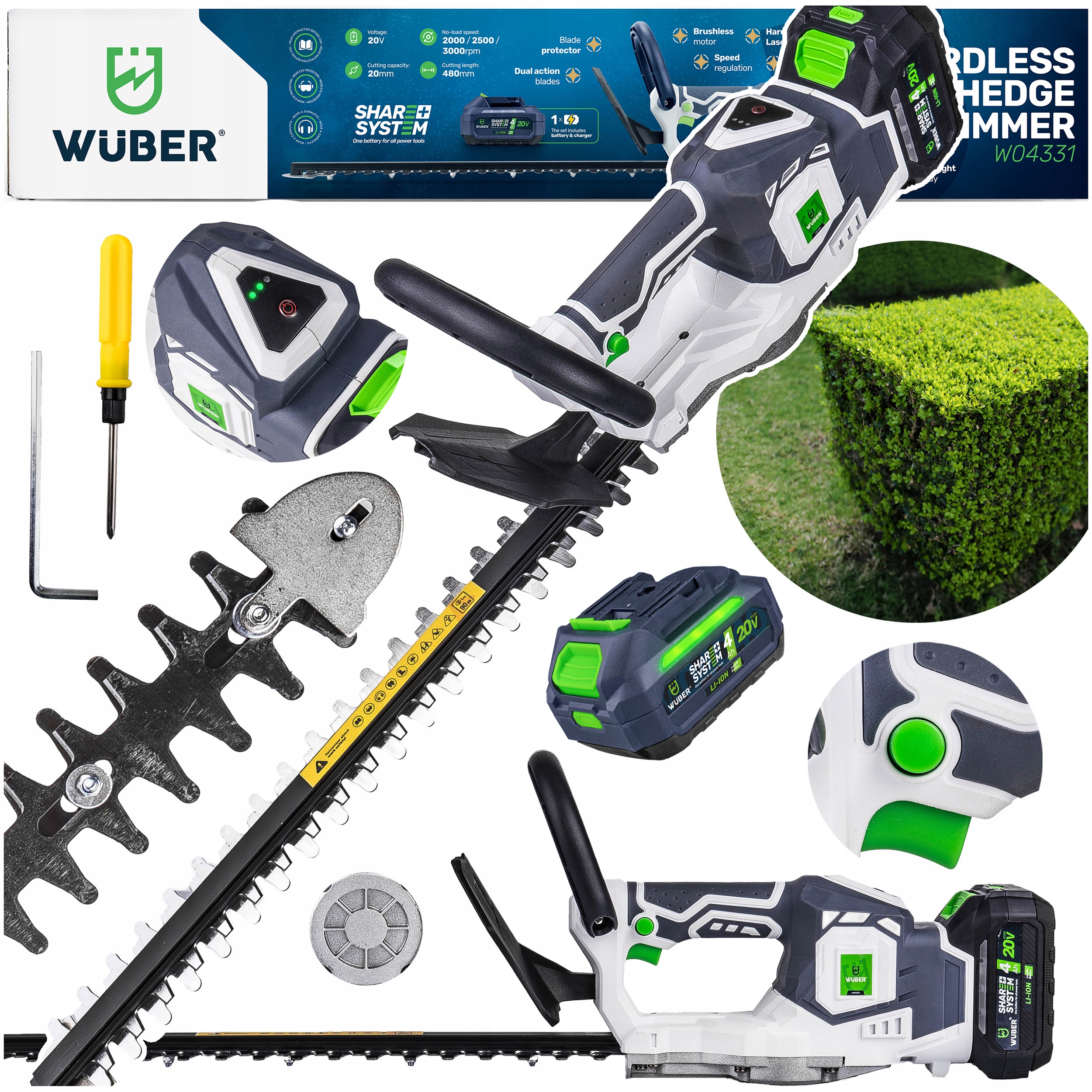 Akumulatorowe Nożyce Do Żywopłotu Cięcia Krzewów Przycinania 48 CM Wuber