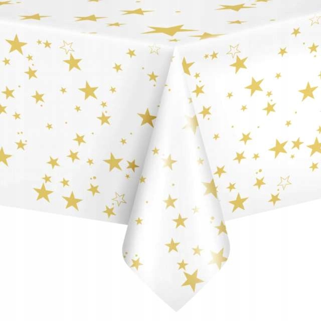 OBRUS foliowy NA STÓŁ prostokątny GWIAZDKI złote