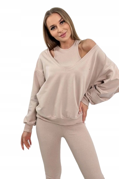 3-dílný set mikina top legíny světle béžová barva