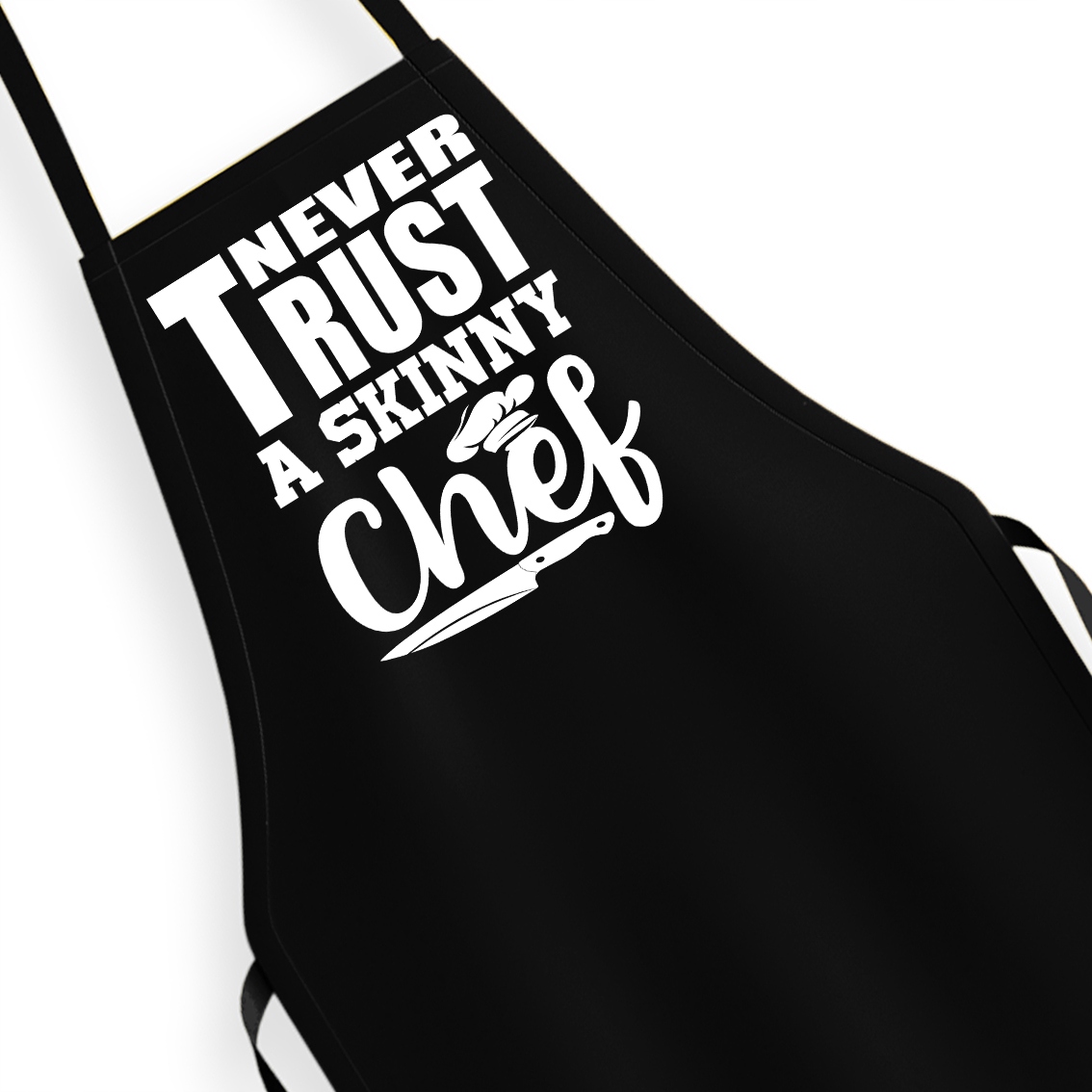 

Czarny fartuch kuchenny Never Trust A Skinny Chef