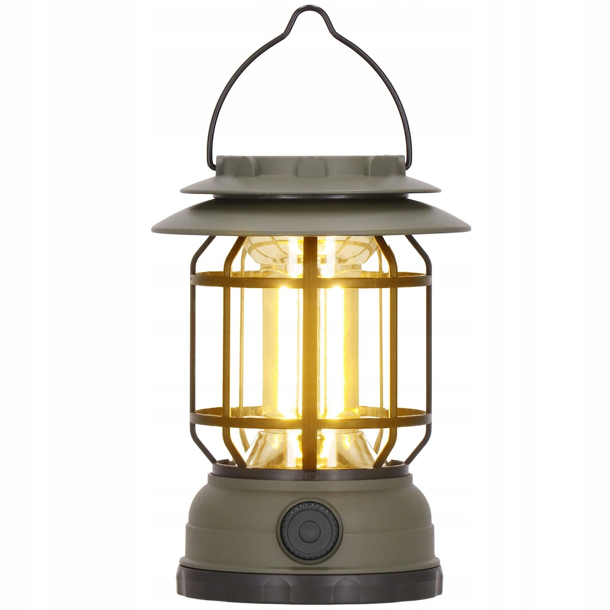 LAMPKA KEMPINGOWA TURYSTYCZNA LED LATARKA PODRĘCZNA Z HAKIEM DO POWIESZENIA Kolor dominujący odcienie zieleni