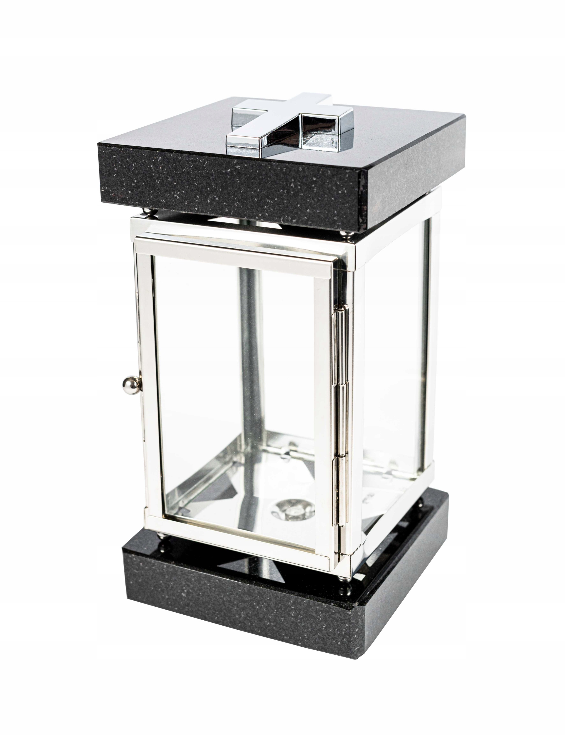 Stylový náhrobní lampion stříbrný ocel+žluť černý