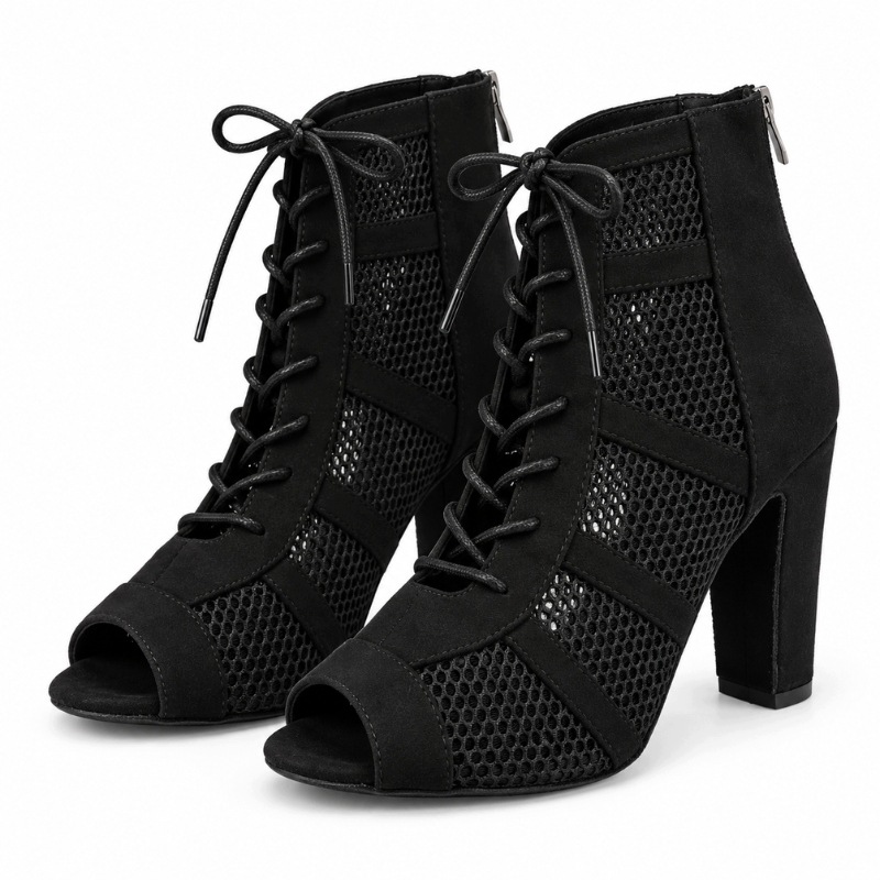 Buty Damskie z Siatką do Tańca Czarne Obcas 10,5 cm EU37