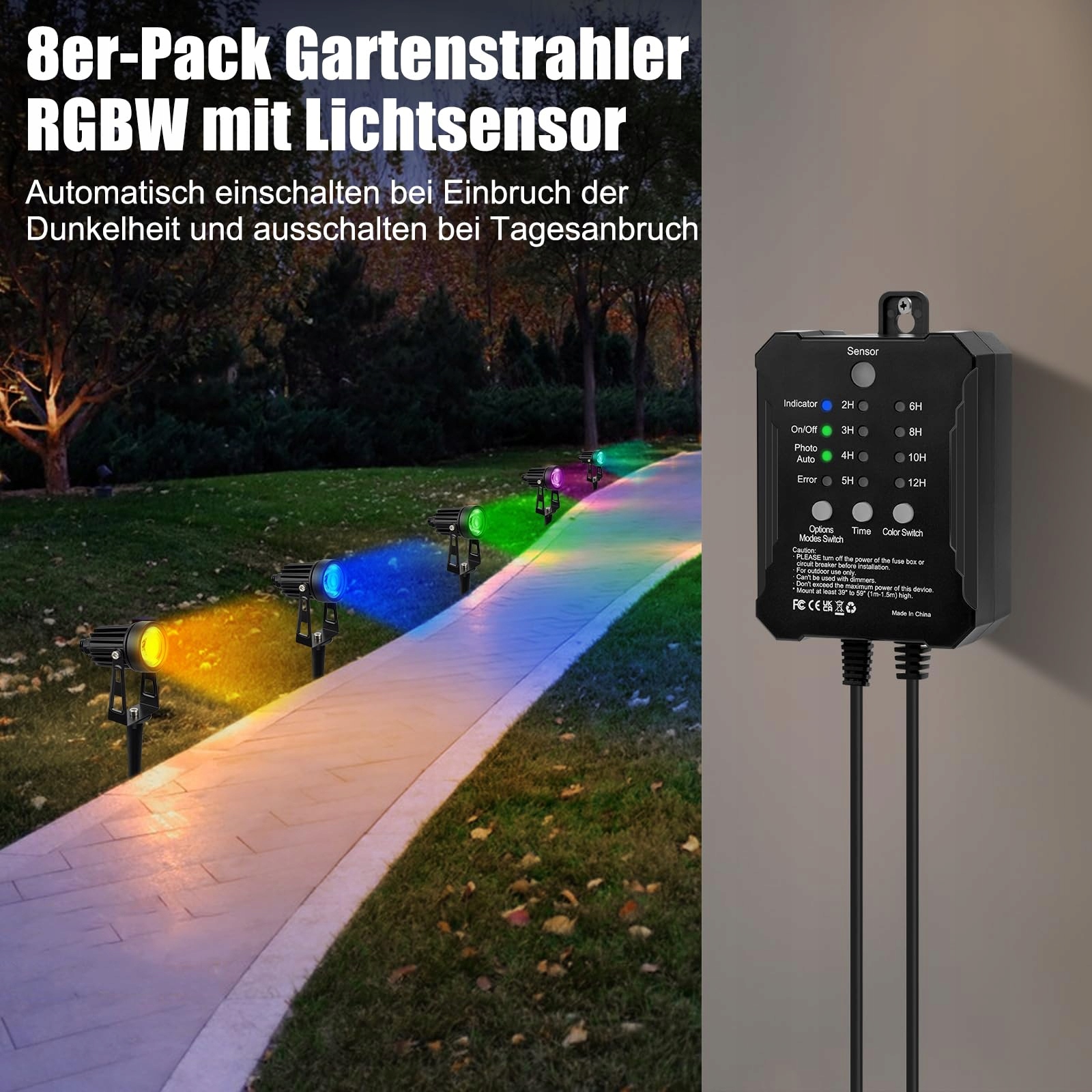 COOLWEST RGB Reflektory Ogrodowe Z Pilotem i Czujnikiem Światła IP65 24V — miniatura 2
