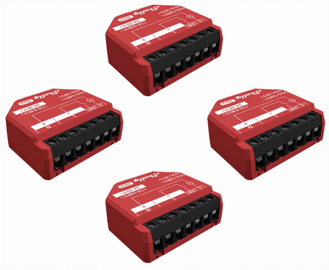 Shelly 1PM Gen3 4-PAK – WiFi relé 16A s meraním energie