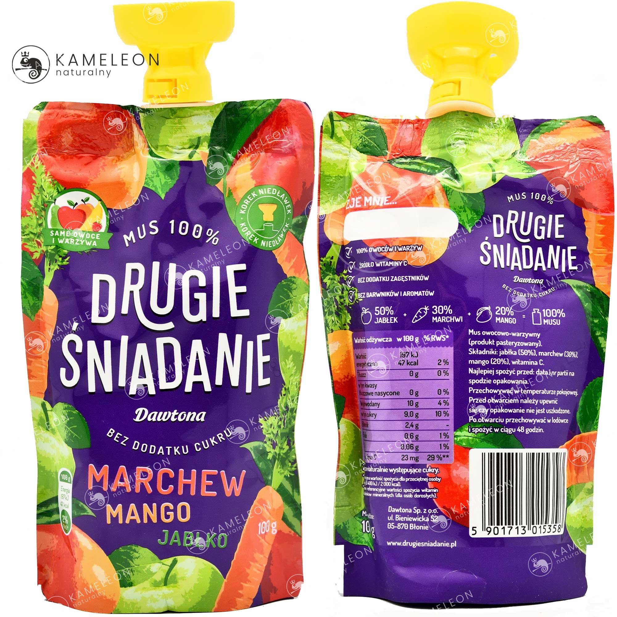 MUS100% MARCHEW MANGO JABŁKO Zdrowy Bez Cukru 100G Waga 100 g