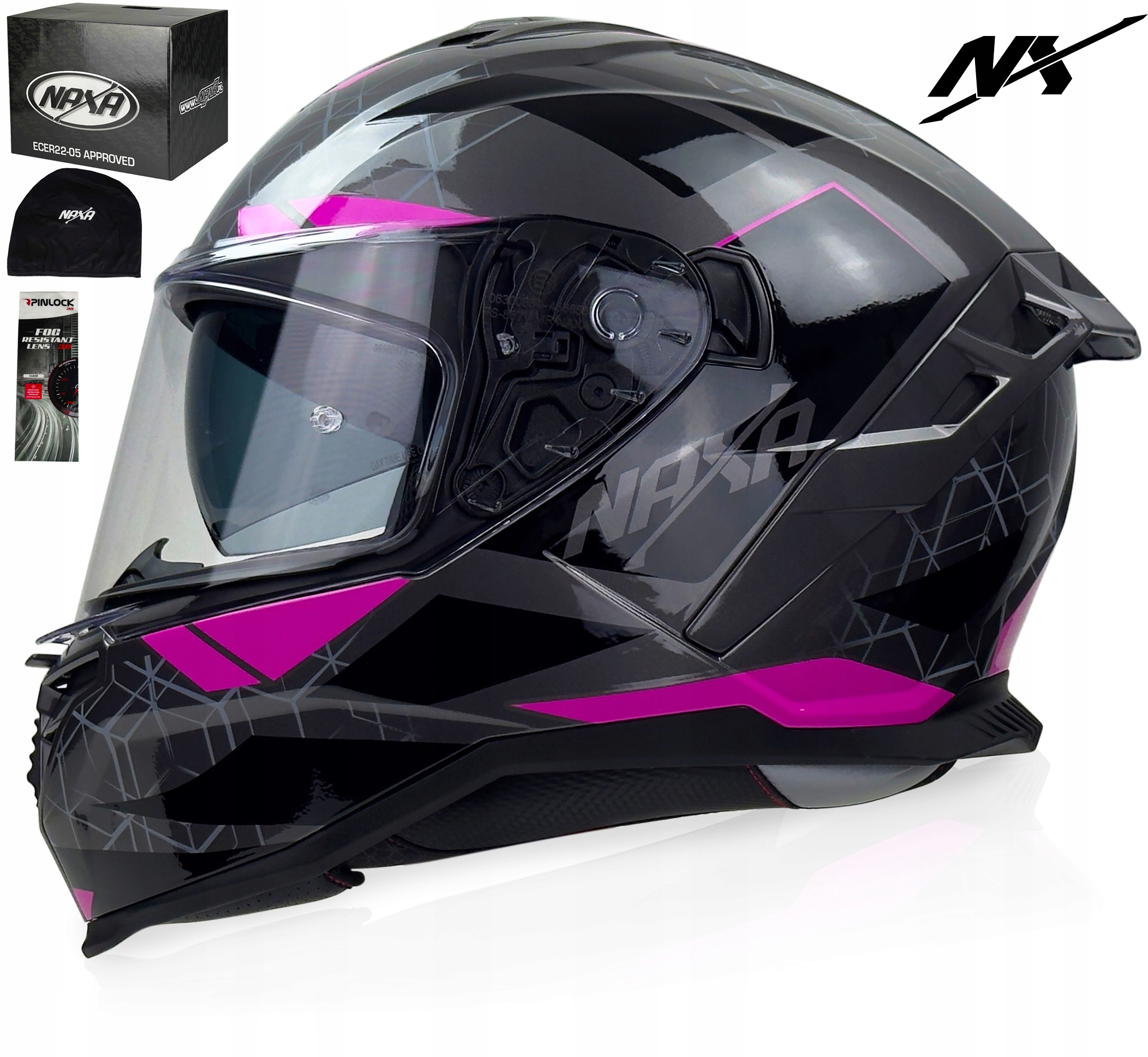 Kask Motocyklowy Damski Różowy Naxa F32 r.XS|BLENDA|INTERKOM Ready+ Pinlock