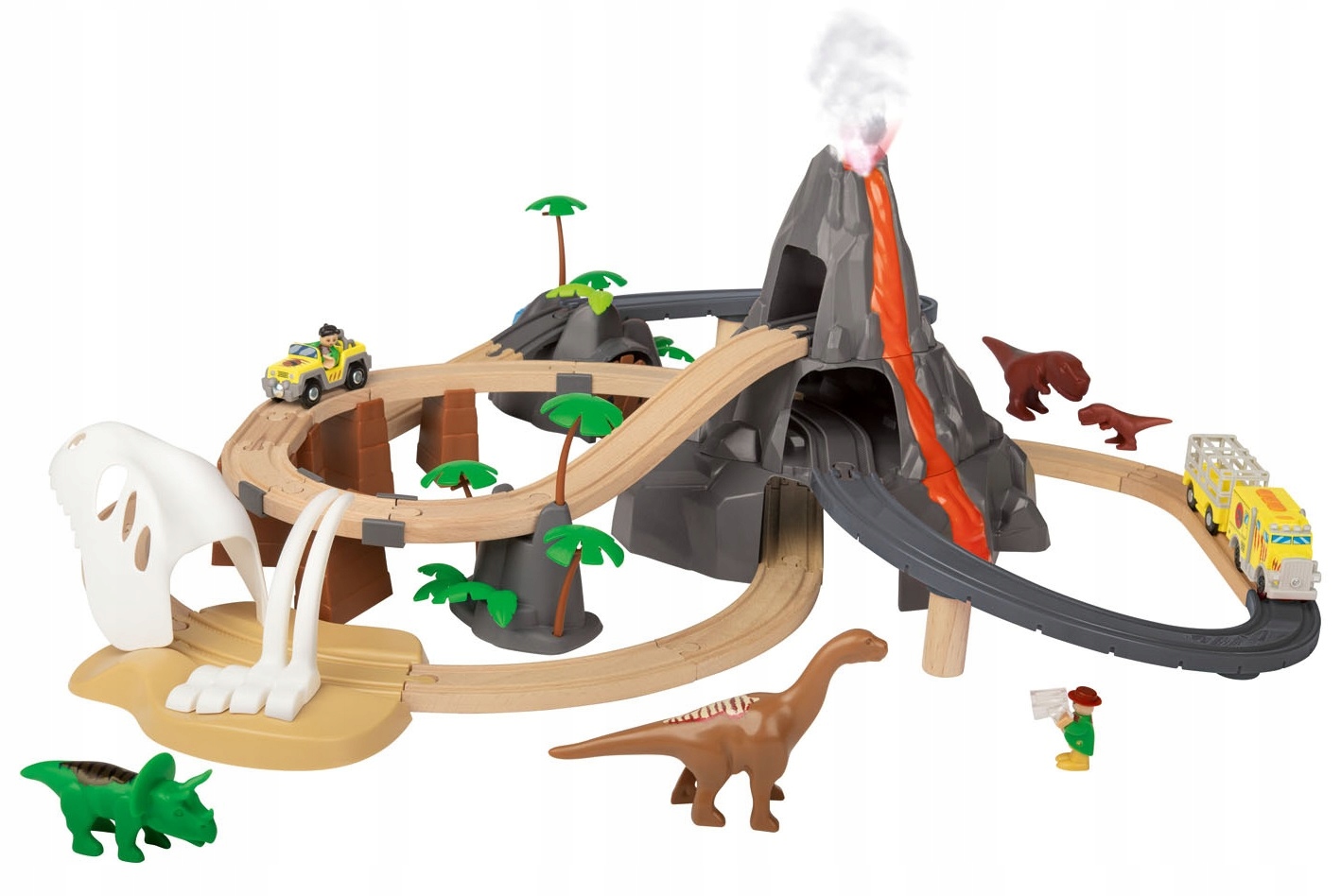 PLAYTIVE DREWNIANA KOLEJKA PARK DINOZAUROW WULKAN 49 ELEMENTÓW DUŻA