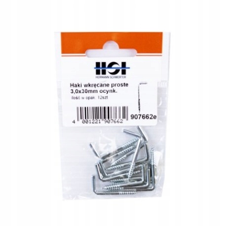 

Haczyki wkręcane hak prosty 3.0x30mm 12 szt. Hsi