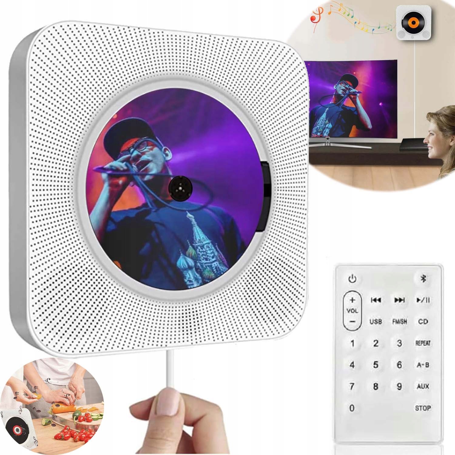 CD Přehrávač Reproduktor S Bluetooth 5.0 Fm Rádio Usb Aux Časovač Stereo Dárek