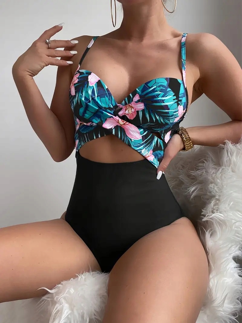 STRÓJ KĄPIELOWY JEDNOCZĘŚCIOWY PUSH-UP ROŚLINNY NADRUK ROZM M (73) Kolor wielokolorowy